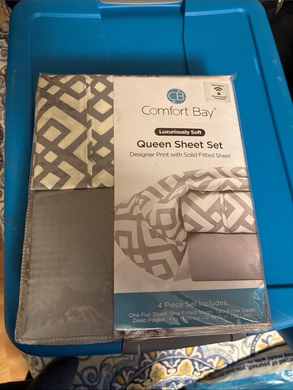 Comfort Bay Gray Geometric Queen Sheet Set